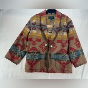 Ralph Lauren Santa Fe Aztec wool blend blanket jacket.